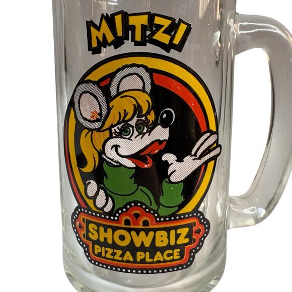 VTG 1980s Showbiz Pizza Place MITZI Character Glass Pilsner Mug Drinkware 12 OZ - Picture 3 of 15